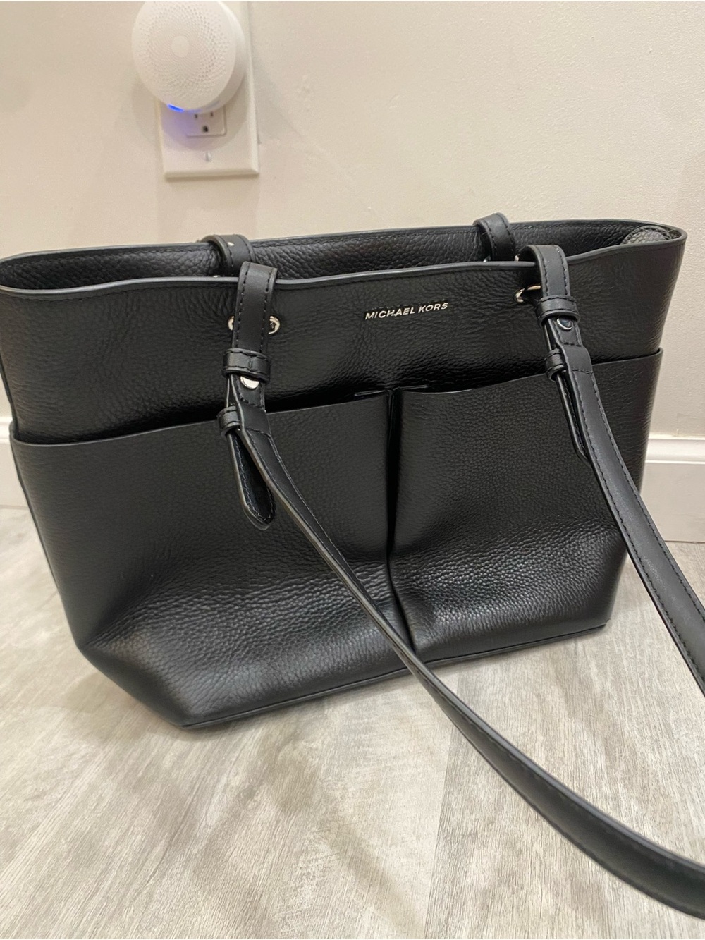 Michael Kors Black Pebbled Leather Tote with Front Slip Pockets